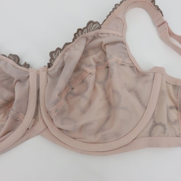 Modern Movement 38DD Pink Underwire Unlined Embroidered Mesh Bra Detailed Straps - Picture 9 of 12